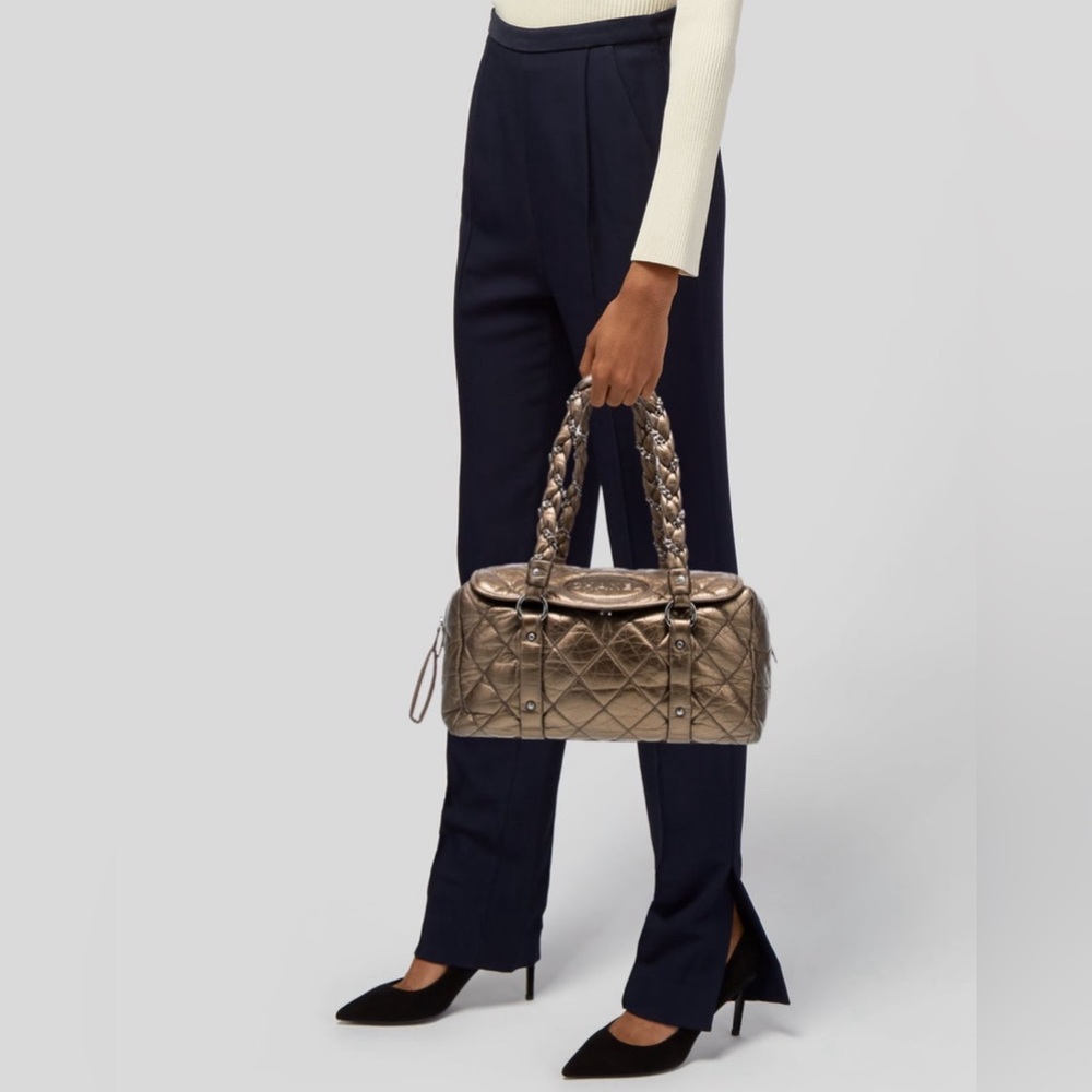 Authentic! Chanel Bronze Lambskin Quilted Ligne Ladies Braid Hand Bag